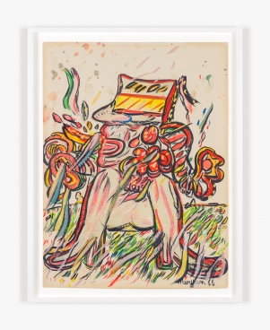 Work on paper by Maryan titled Figure on Grassy Background from 1966