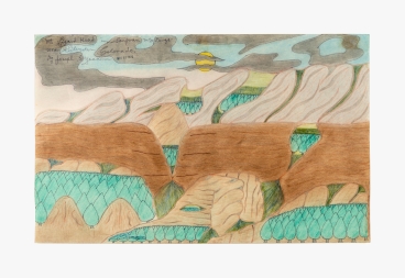 Joseph E. Yoakum, Mt. Lizard Head in San Juan Mtn Range near Silverton Colorado, 1970. Colored pencil, ballpoint pen on paper. 11 3/4 x 18 3/4 in, 29.8 x 47.6 cm.