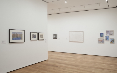 Works by Joseph Elmer Yoakum (left) in&nbsp;A Trip from Here to There, Museum of Modern Art, New York