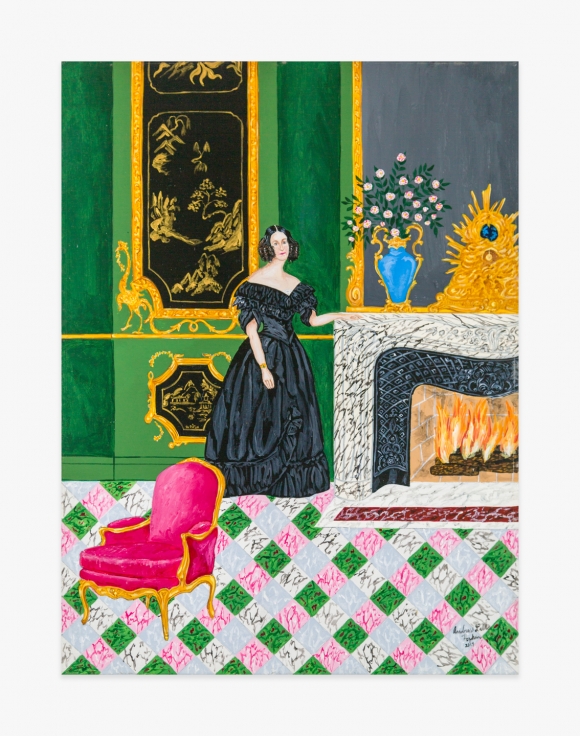 Painting by Andrew LaMar Hopkins titled The Baroness Micaela Almonester de Pontalba in the Hôtel de Pontalba from 2020
