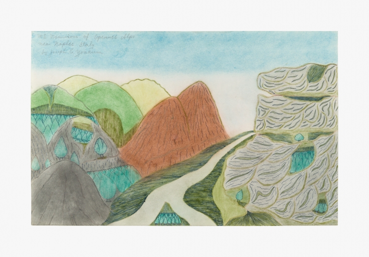 Drawing by Joseph Yoakum titled "Mt. Vesuvios of Apennes Alps near Naples Italy" from 1970