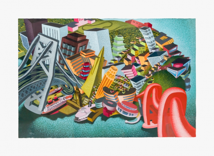 Painting on paper by Peter Saul titled San Francisco from 1986