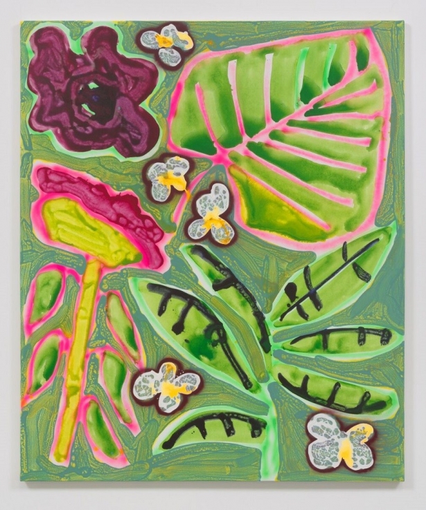 Katherine Bernhardt,&nbsp;Patio Plants&nbsp;(2016). Acrylic and spray paint on canvas, 60 x 48 inches. Image courtesy of the artist and VENUS. Photo: Robert Wedemeyer.