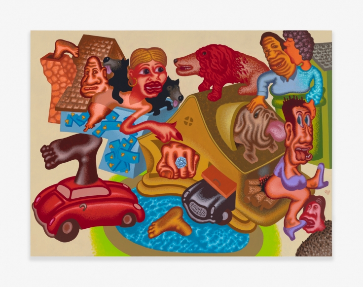 Painting by Peter Saul title Neighborhood Gossip from 2020