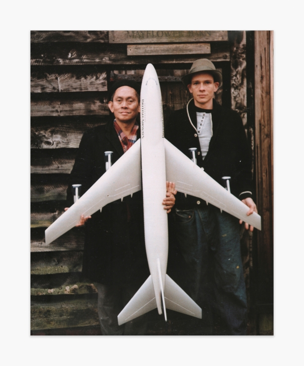 David Medalla and Adam Nankervis in front of the Mayflower Barn, 1994