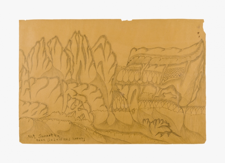 Drawing by Joseph Yoakum titled "Mt. Snohetta Near Andaisnes, Norway" no date