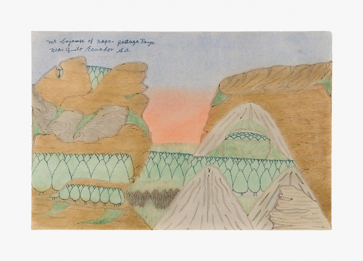 Drawing by Joseph Yoakum titled "Mt Cayambe of Napo – Pastaza Range near Quito Ecuador S.A." from 1967