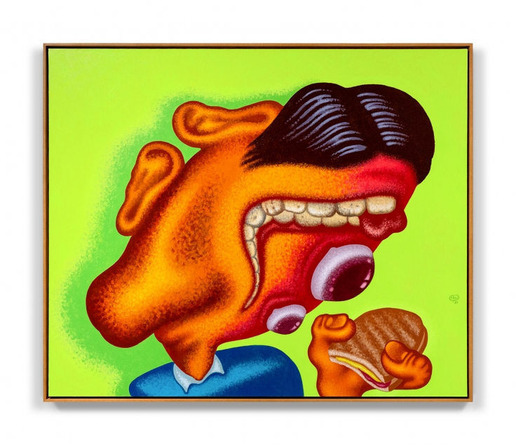 Painting by Peter Saul titled This Is Not The Sandwich I Ordered from 2019