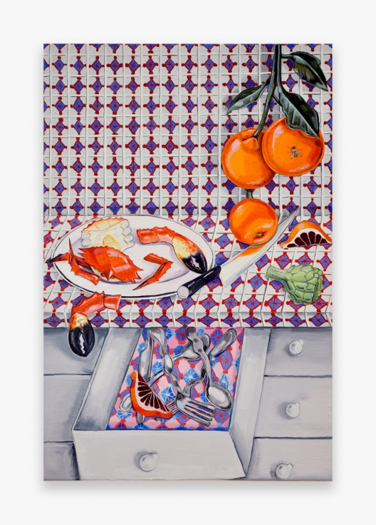 Painting by Nikki Maloof, titled Orange and Crab, from 2021