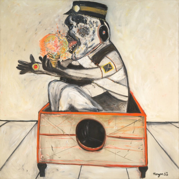 Painting by Maryan titled Personnage in a Box from 1962