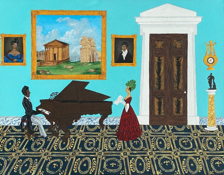Painting by Andrew LaMar Hopkins titled "Edmond Dédé Piano Recital"